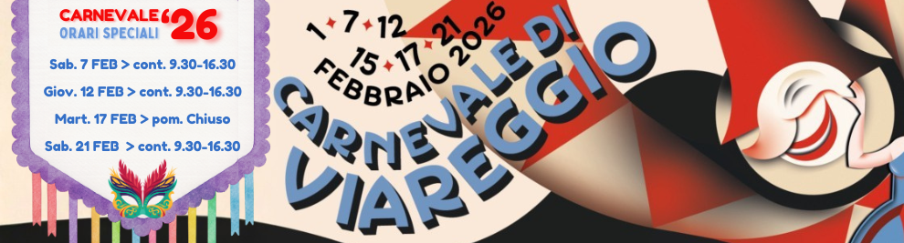 ORARI SPECIALI CARNEVALE 2026: SABATO 7 FEBBRAIO orario continuato 9.30-16.30 - GIOVEDI' 12 FEBBRAIO orario continuato 9.30-16.30 - MARTEDI' 17 FEBBRAIO pomeriggio chiuso - SABATO 21 FEBBRAIO orario continuato 9.30-16.30 